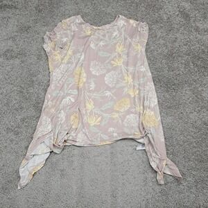 LOGO Lori Goldstein Floral Sharkbite Hem Tunic Top Mauve Pink Womens 1X